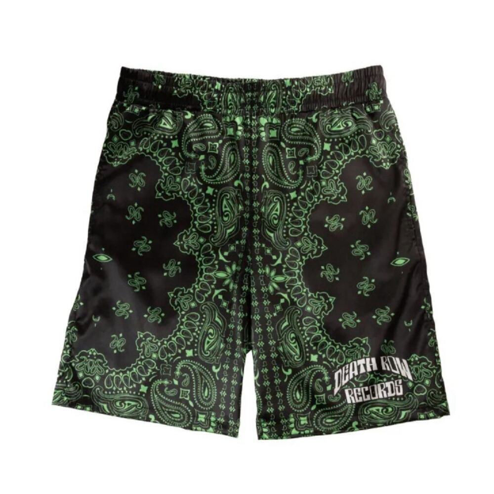 Death Row Records Black Green Bandana Satin Shorts Men’s Small NWOT